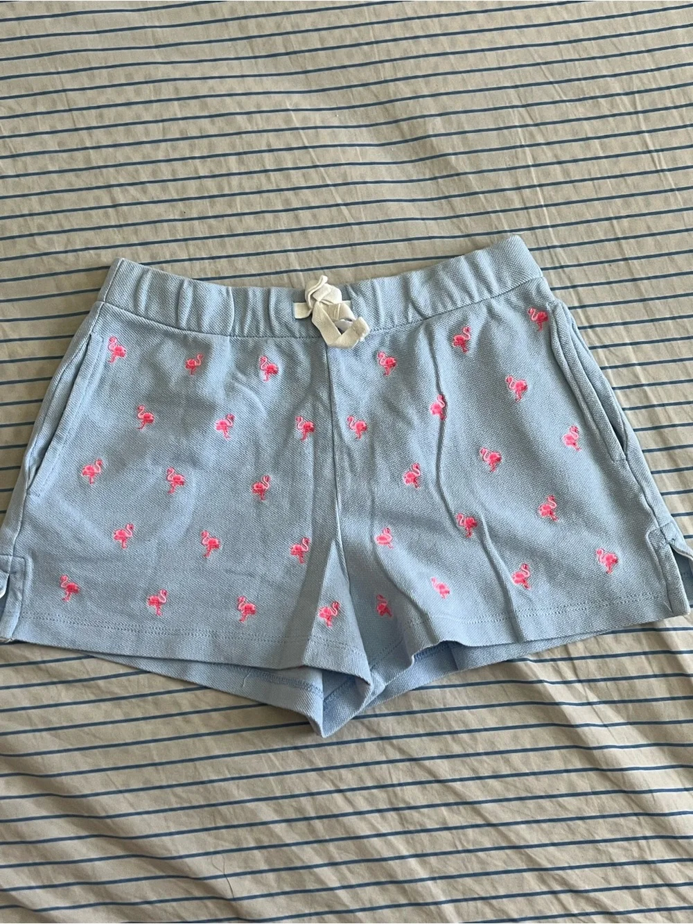 Polo Ralph Lauren Girls Flamingo Shorts Blue Preppy Luxe Drawstring Pockets 7